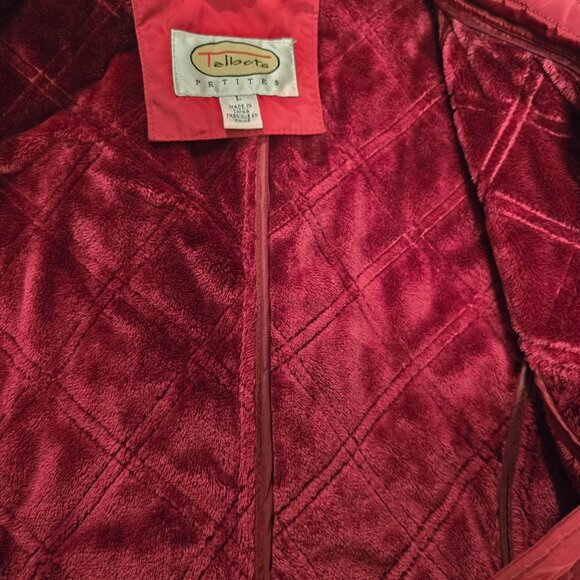 Talbots Petite Diamond Quilted Faux Fur Lined Snap Front Jacket Deep Red Large - Picture 9 of 11